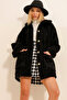 Black Double Pocket Buttoned Front Oversize Unlined Plush Jacket Alc-X11149 - 4