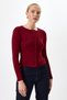 Burgundy Front Buttoned Crew Neck Long Sleeve Corded Fabric Women's Bodysuit 8270A - 2