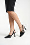 Women's Black Double Strap Heeled Shoes - 2