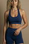 Navy Blue Push up High Waist Seamless Scrunch Biker Sports Shorts |   Solis - 5