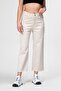 Women's Wide Leg Five-Pocket Fringed Stretch Fabric Cotton Trousers Ecru - 2