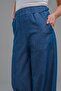 Women's Slim Jeans with Pockets, Wide Legs and Elastic Waist, Indigo Dark Blue - 6