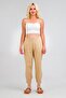 Women's Cotton Fabric Elastic Waist Elastic Leg Comfortable Cut Trousers Beige - 2