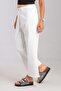 Women's Wide Leg Five-Pocket Fringed Stretch Fabric Cotton Trousers White - 4
