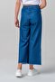 Women's Flared Jeans with Flap Pockets, Distressed Stitching, Elastic Waist, Slim Fit, Indigo Dark Blue - 5
