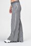 Elastic Waist Striped Palazzo Cotton Trousers Black Ecru - 3