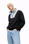 Black Color Unisex Thick Fleece Inside Half Zipper O Oversized Sweatshirt - 5