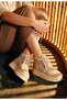 Women's Cream Suede Thick Sole Lace-Up Casual Boots - 5