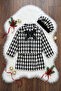 Girl's Santa Black and White Plaid Skirt Jacket Cap Bottom Top Set Christmas Set with Bandana Gift - 3