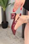 Women's Sole Burgundy Patent Leather Short Heeled Open Back Shoes - 6