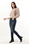 Women's Mid-Waist Jean Pants Navy Blue Slim Fit Narrow Leg - 4