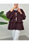 Baby Collar Lace-Up Front Layered Skirted Kimono - Plum - 3