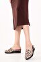 Women's Genuine Leather Wedge Heel Sabo Slippers Özl.906Yt Beige Leopard - 3