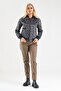 Women's patterned Stretch Fabric cotton velvet fabric, double pocketed, Ribbed Knit pilot jacket in khaki. - 2
