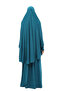 Practical Two Pieces Cotton Bat Sleeve Organic Hijab Prayer Dress with Headscarf - Light Petrol - 6