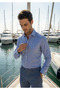Blue Herringbone Patterned Slim Fit French Double Cuff Shirt - 7