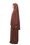 Practical Two-Piece Cotton Bat Sleeve Organic Hijab Prayer Dress with Head Scarf-Chocolate - 5