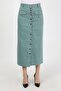 Full Buttoned Hem Pocket Hijab Skirt Antique Turquoise Green