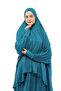 Practical Two Pieces Cotton Bat Sleeve Organic Hijab Prayer Dress with Headscarf - Light Petrol - 2