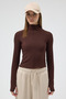Bitter Brown Zippered Mock Neck Long Sleeve Corded Fabric Blouse 2447