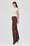 Coffee Straight/Straight Cut High Waist Ribbed Stitching Knitted Pants Tcr-6873A - 6