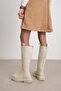 Beige Color Fur Lined Women's Boots with Back Zipper - 6