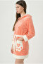 Women's Hooded Embroidered Zippered Bamboo Short Dressing Gown - 2