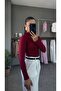 Half Turtleneck Long Sleeve Burgundy Women's Long Blouse - 5