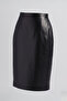Black Women's Pencil Genuine Leather Skirt - 6