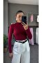 Half Turtleneck Long Sleeve Burgundy Women's Long Blouse