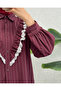 Button-Front, Lace-Front, Ruffled Striped Shirt - Burgundy