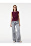 Slim Fit Boat Neck Lace Detail Sleeveless Blouse