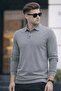 Men's Polo Neck Knitwear Gray Loose Basic Sweater - 4