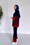 Double Color Striped Hijab Double Knitwear Set - Navy Blue - 2