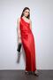 Red Asymmetrical Neckline Satin Long Dress - 5