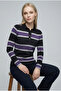 Chepo Women's Slim Fit Striped Polo Neck Button down Long Sleeve Sweater & Blouse & Top - Purple - 4