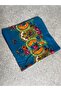 Mardin Calligraphy Oil Blue Floral Patterned Headscarf on a Blue Background 100X100 cm – Dowry and Daily Use - 5