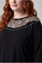 Women's Plus Size Guipure Tulle Detail Transparent Black Blouse - 4