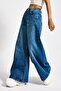 Women's Blue Color 2S5-4 Palazzo Fit Waist Elastic 100% Cotton Denim Jeans