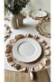 Aura 2-Piece Linen Stain-Resistant Beige Ruffled Round American Placemat - 3