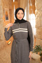 Smoked Collar Zippered Corded Fabric Striped Knitwear Dress - 3