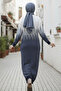 6208 Patterned Knitwear Dress Navy Blue - 5