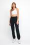 Women's Three Thread Knitted Sweatpants Jogger Black with Elastic Waist and Legs - 4