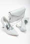 Women's Silver Glitter Stylish Goblet Heeled Comfortable Stiletto and Bag Combination