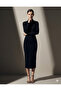 Black Mock Neck Long Sleeve Fit Midi Dress - 3