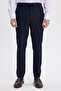 Men's regular fit navy blue monogram collar suit with belted waist and pocketed pockets - 7