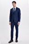 Men's Regular Fit Dark Navy Mono Collar Waist-Tied Suit with Pocket Pockets