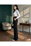 Black High Waist Palazzo Pants with Hook-and-Loop Detail Pleated Front Wide-Leg - 3