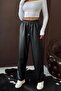 Elastic Waist Double Pocket 3 Color Pipe Leg Leather Trousers - Black - 4