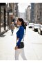 Blue Ribbed Half Turtleneck Camisole Crop Body Darkening Long Sleeve Knitted Blouse - 7